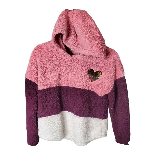 Sherpa Colorblock Hooded Sweater Large Jr - Picture 1 of 5